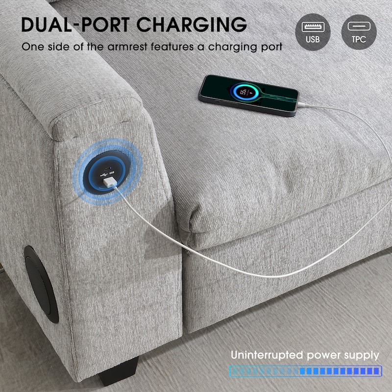 Chenille Modular Sectional Sofa,Cloud Couch Set with, USB, Bluetooth