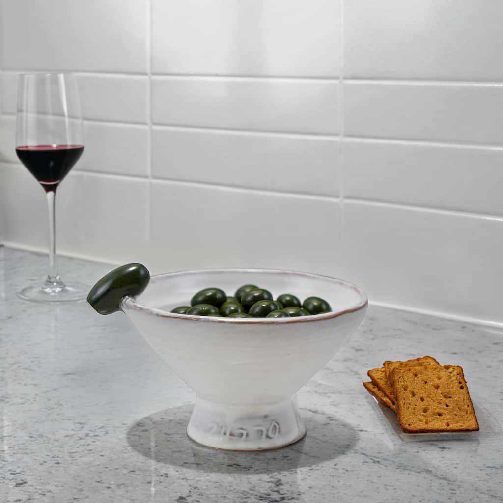 Stoneware Footed Bowl with 3D Olive Detail in Reactive Glaze - 4.75"L x 4.25"W x 3.13"H