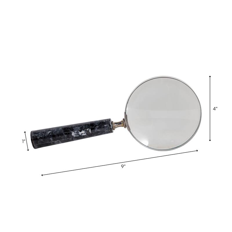 Resin Decorative Object Magnifying Glass Marbled Handle - 1" Black - 4" x 9" x 1"