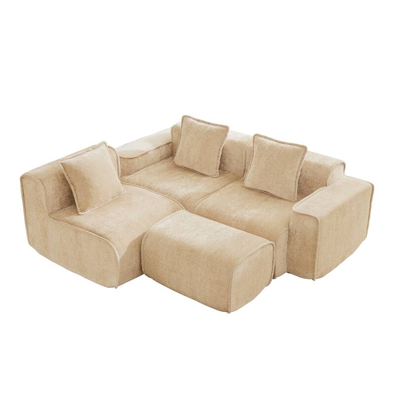 GDFStudio - Streamlined Velvet 3-Seater 108.66" L-Shaped Modular Boneless Sofa with Ottoman