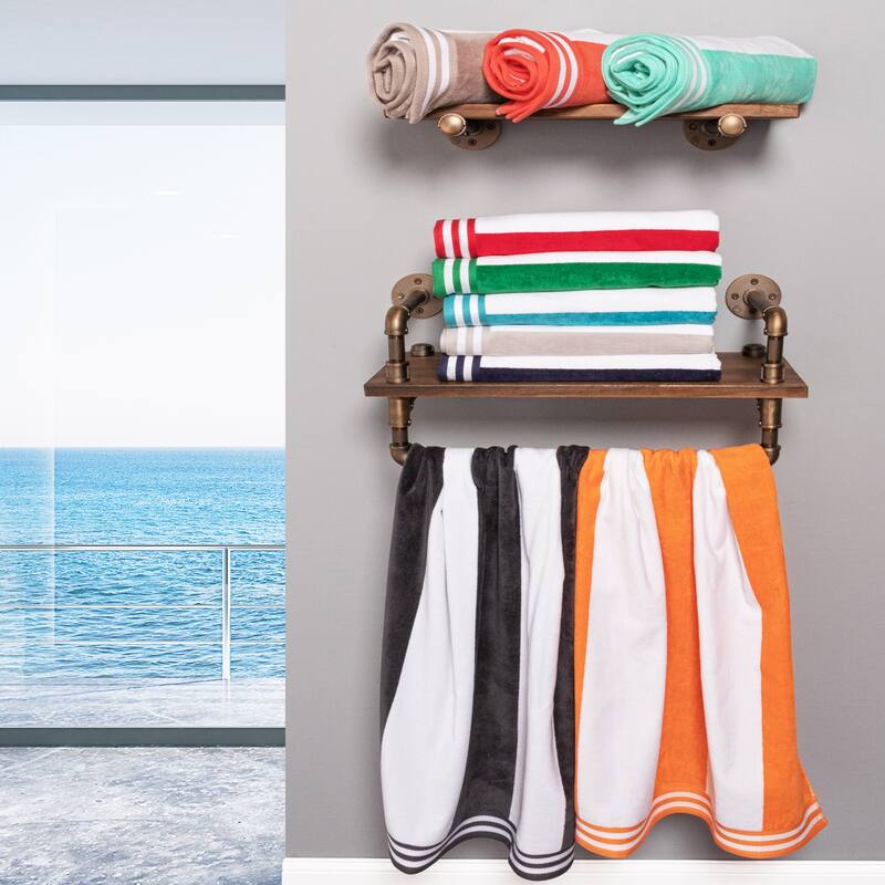 Superior Cabana Stripe Oversized Cotton Beach Towel (Set of 2)