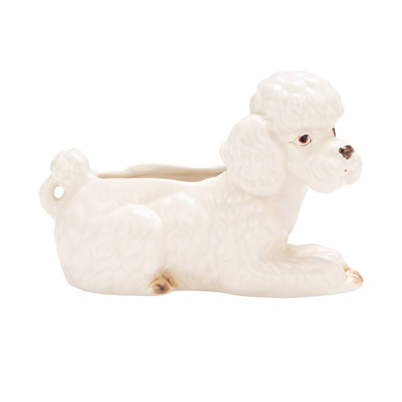 Vintage Reproduction Poodle Planter in Hand-Painted Stoneware - 8.0"L x 6.0"W x 5.5"H