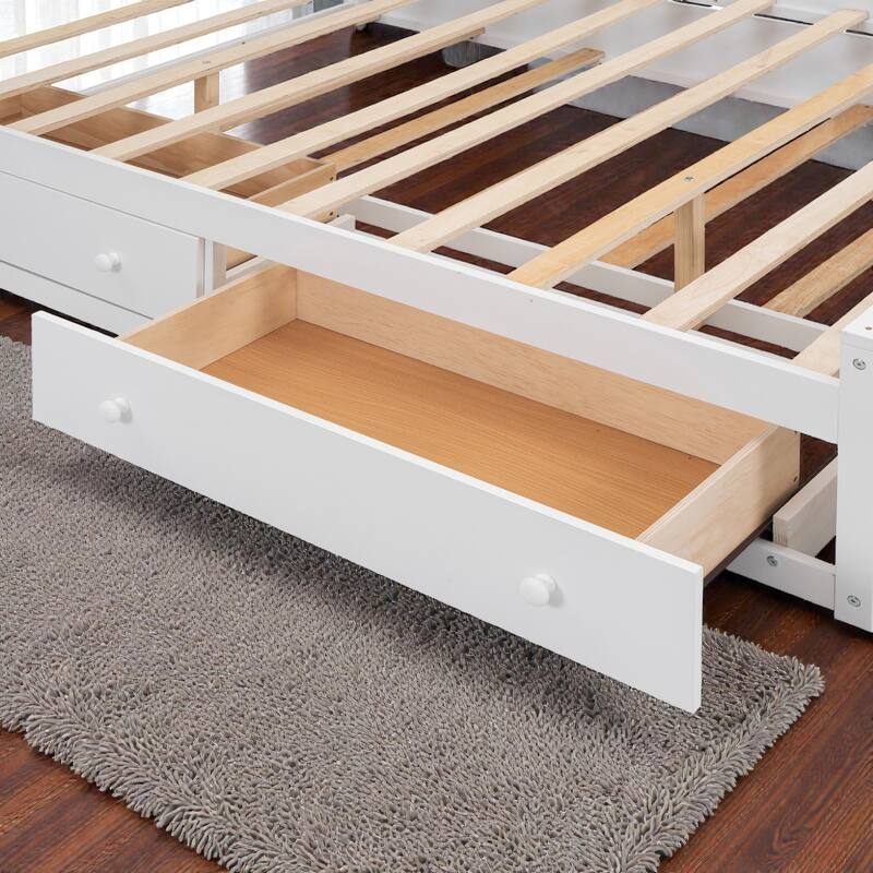 Wooden Platform Bed with Storage Headboard, Drawers, Twin Trundle and Built-In Outlets