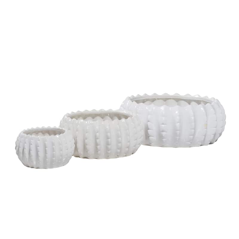 White Ceramic Indoor Outdoor Planter (Set of 3) - S/3 8", 12", 19"W
