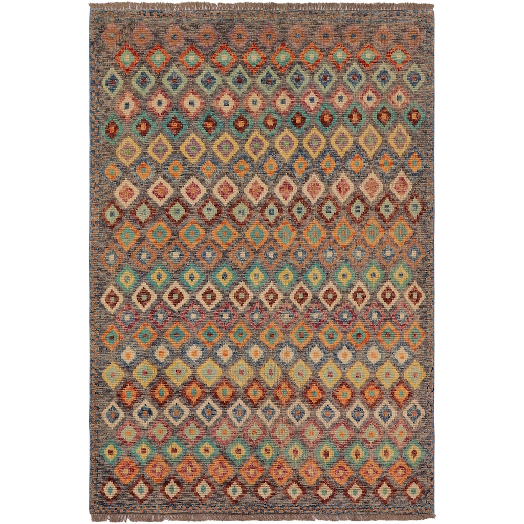 Boho Chic Balochi Torres Gray/Blue Hand Knotted Wool Rug - 4'4'' x 5'8''