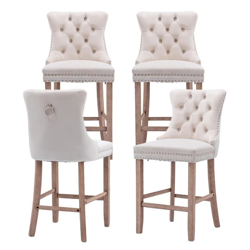 Wing Back Velvet Tufted Nailhead Barstools(Set of 4)