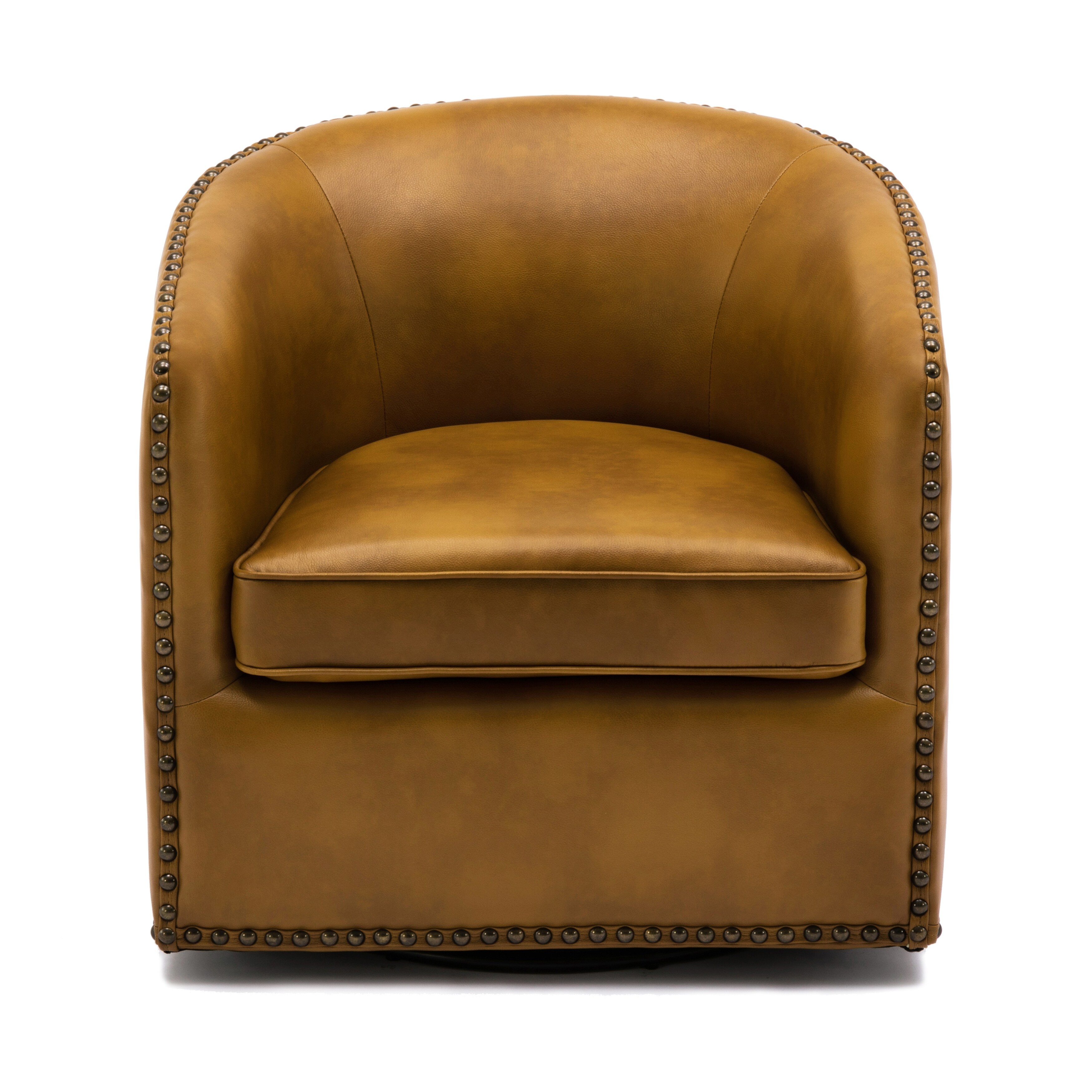 360 Degrees Swivel Barrel Chair with Nail Head Trim Leather