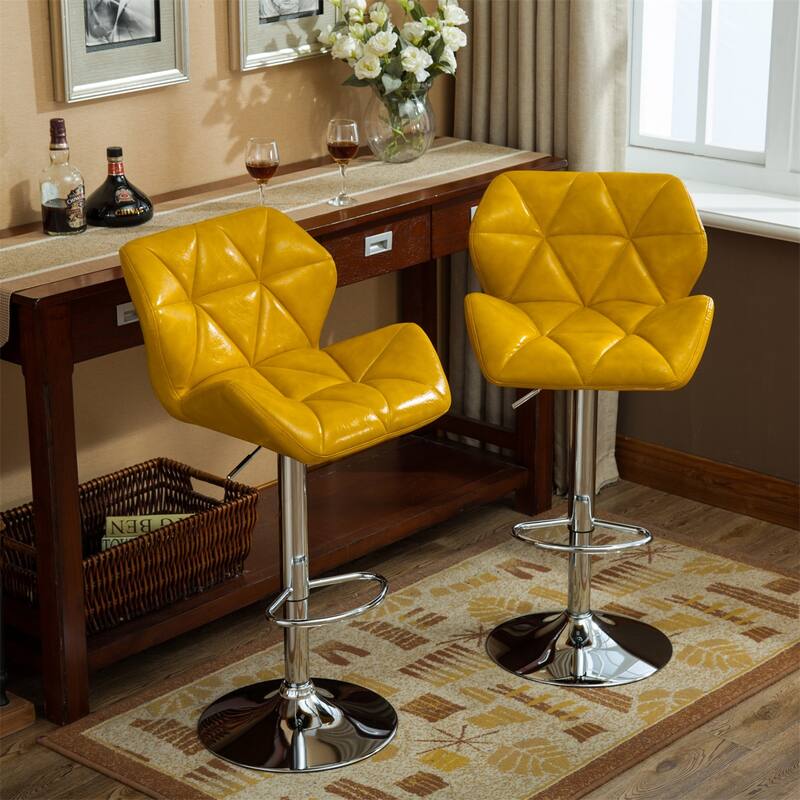Contemporary Tufted Adjustable Height Hidraulic Bar Stools, Set of 2