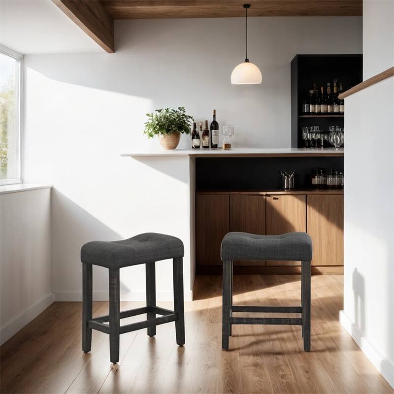 Sora Button Tufted Counter Height Saddle Stool,Set of 2