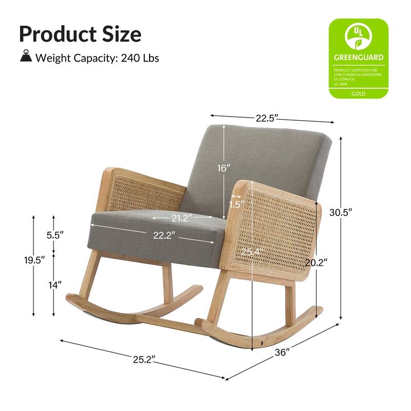 Venezia Upholstery Comfy Rocking Chair with Rattan Arms Set of 2