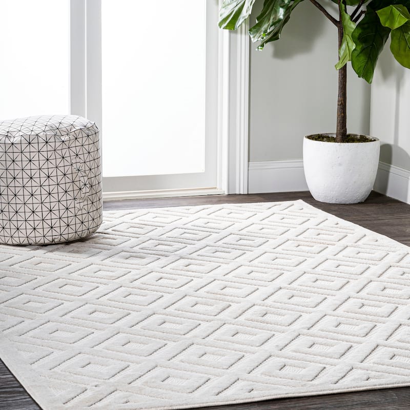 JONATHAN Y Ankara Neutral Diamond Trellis Indoor/Outdoor Area Rug