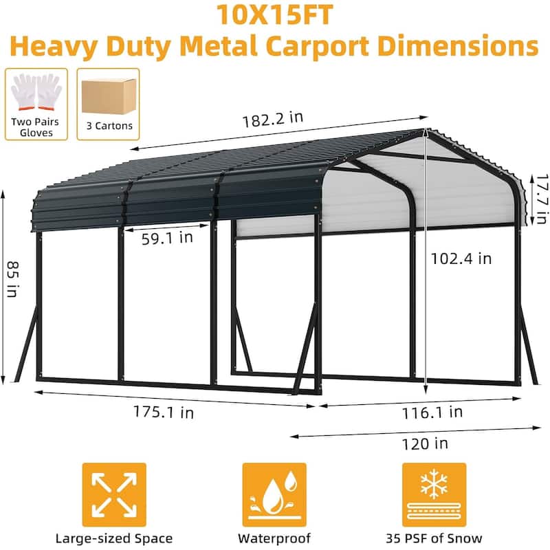 10' x 15' Heavy Duty Metal Carport with Galvanized Steel Roof