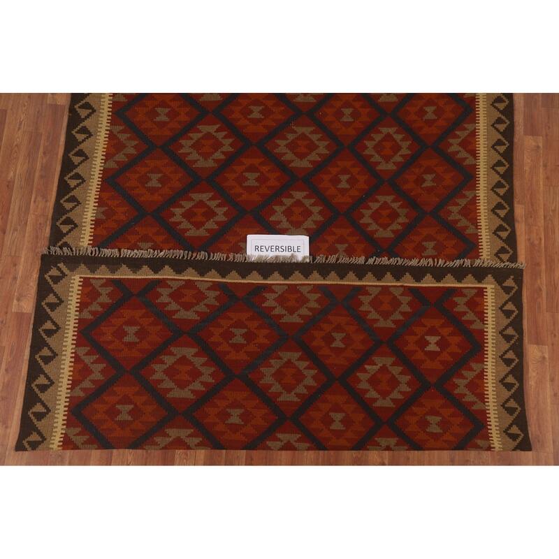 Hand Woven Oriental 100% Wool Carpet Southwestern Geometric Multi-Colored Kilim Area Rug - 9' 5'' X 6' 9''