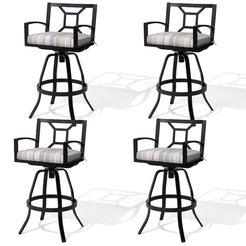 30''H Outdoor Patio Premium All-Aluminum Swivel Bar Stools Dining Chair with Sunbrella Cushion - 4PC-MILANOCHAR