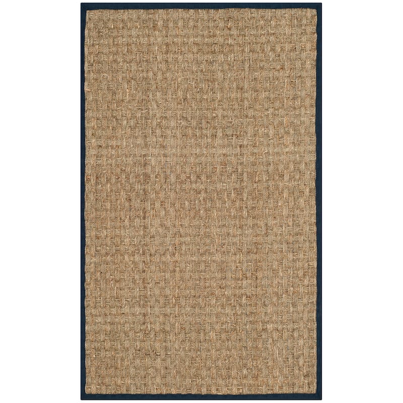 SAFAVIEH Natural Fiber Marina Basketweave Seagrass Rug - 2'6" x 4' - Natural/Navy Blue - Rectangle