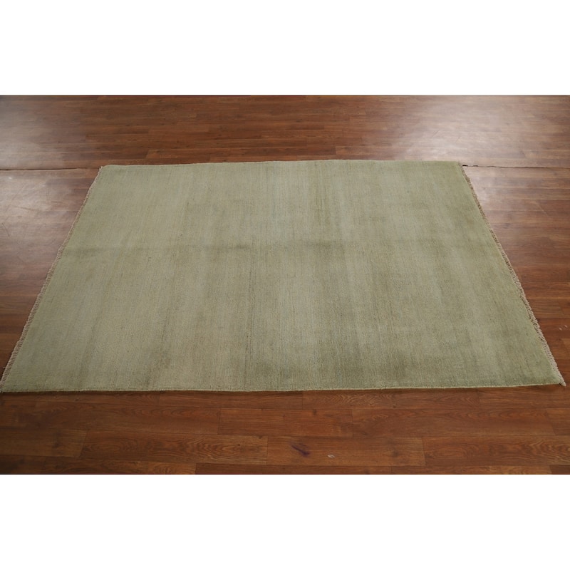 Green Gabbeh Modern Rug Handmade Wool Carpet - 4'0"x 5'11"