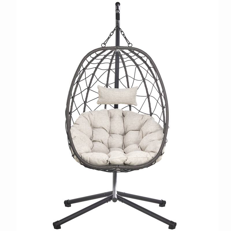 Summit Hanging Egg Swing Chair with Foldable Shell for Patio Balcony Backyard Garden Porch Home Office