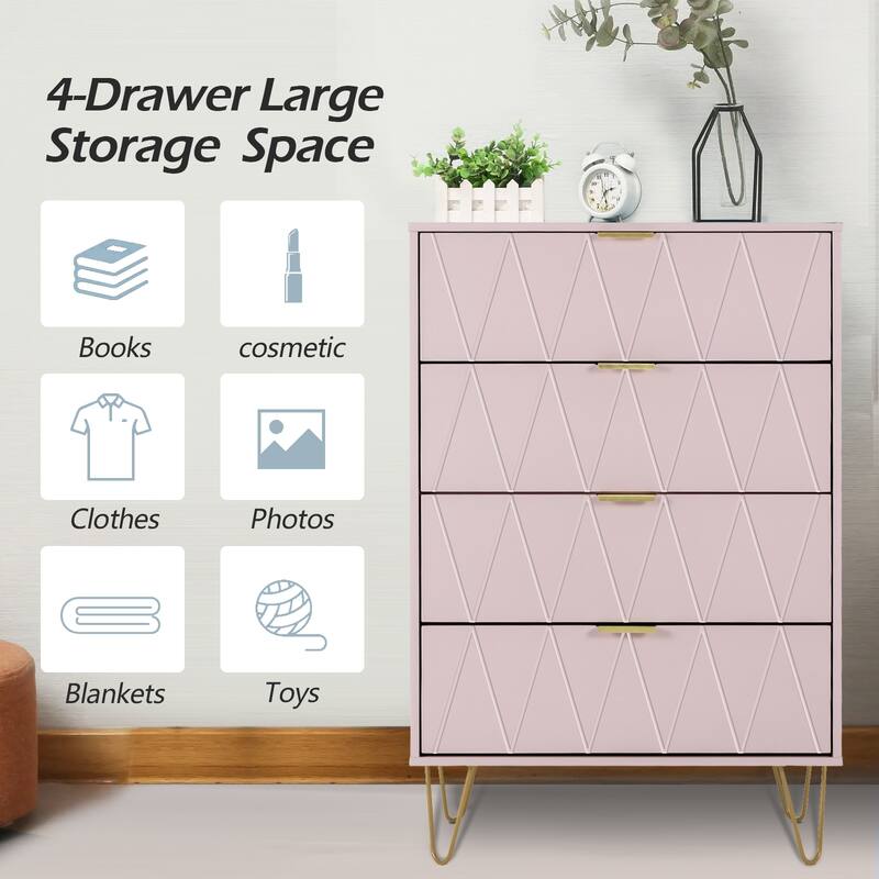 4 Drawers Chest Of Dresser Tall Storage Tower Cabinet with Metal Legs