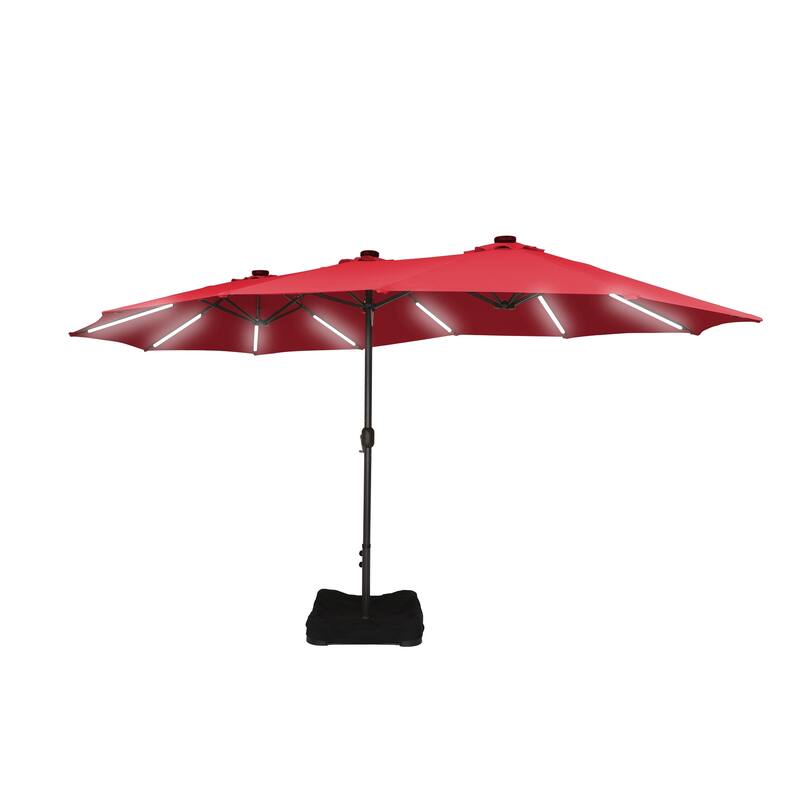 15 ft. Crank Double-sided Solar LED Ultra Lighted Outdoor Market Umbrella with Base Included