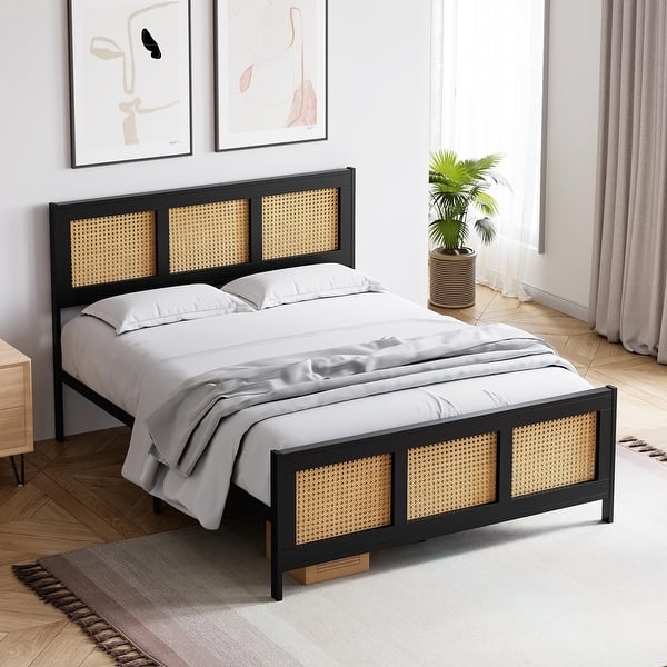Bed Frame with Rattan Headboard and Footboard Bed Bath & Beyond