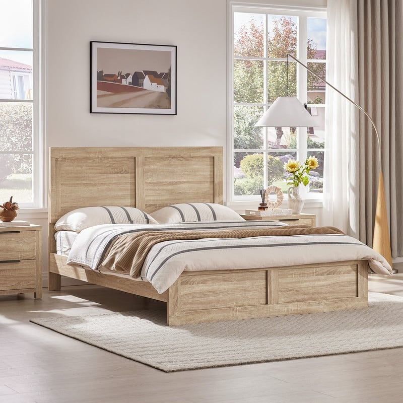 Spruce & Spring Scout 3-Piece Solid Wood Bed Set with Platform Bed Frame and 2 Nightstands - Natural - Full