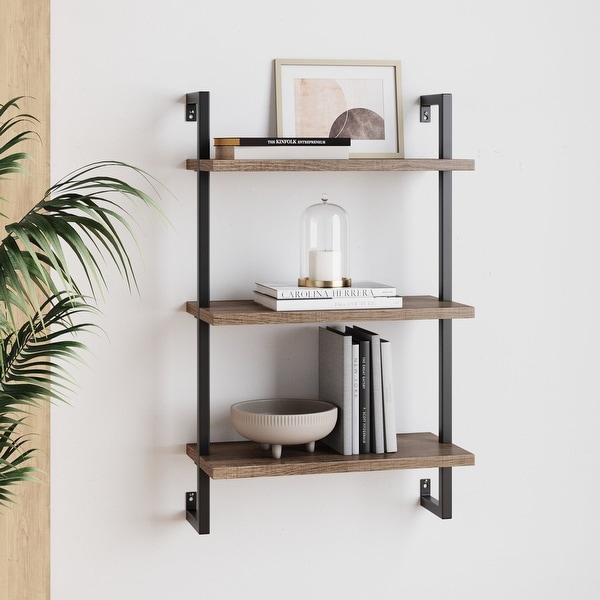 Nathan James Theo 3-Shelf Bookcase Floating Wall Mount Wood with