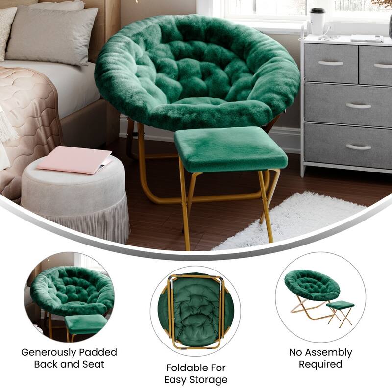 Upholstered XL Folding Saucer Chair with Ottoman - 31"D x 35.75"W x 33.5"H