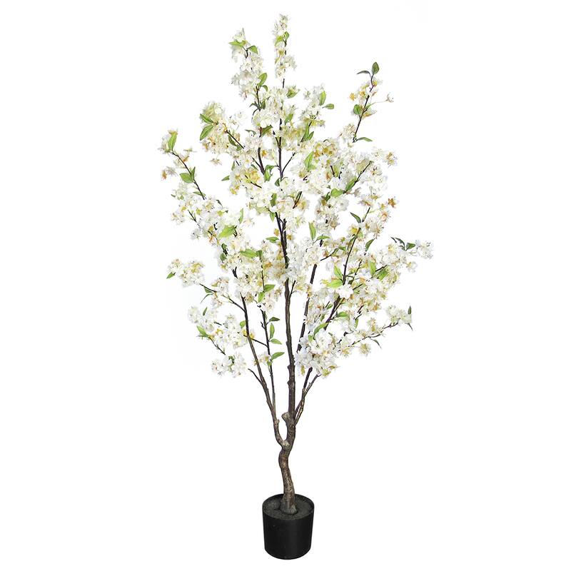 4.5ft Cream White Artificial Cherry Blossom Flower Tree Plant in Black Pot - 54" H x 26" W x 26" DP
