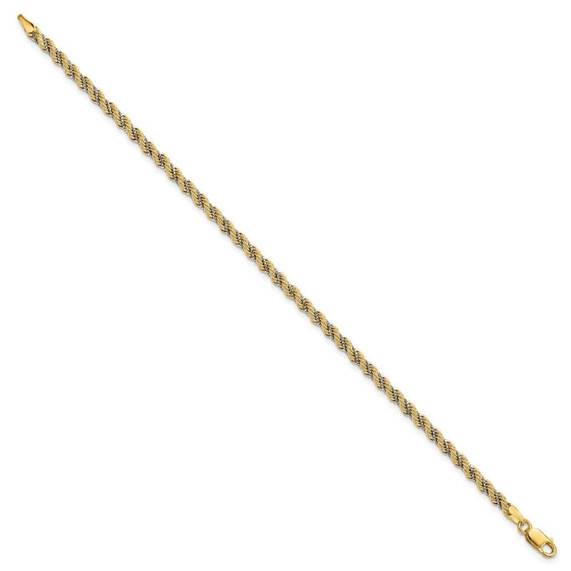 Curata 14k Two tone Gold Polished Textured Rope Bracelet 7.5 Inch