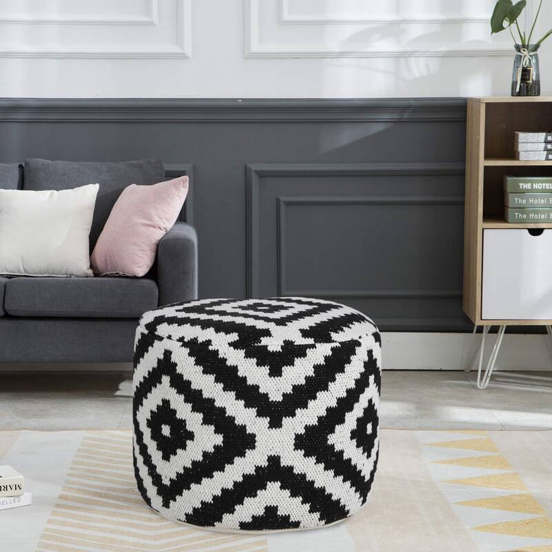HomeRoots 18" Black Cotton Blend Ottoman