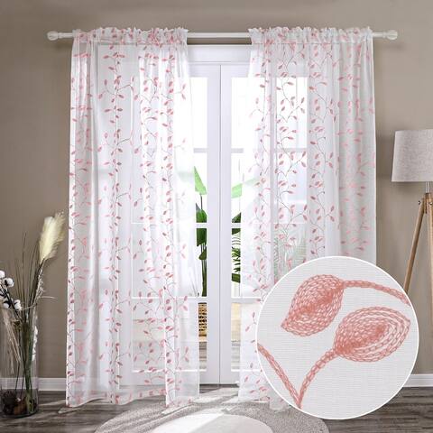 Deconovo Sheer Embroidered Floral Curtains Pair(2 Panel)
