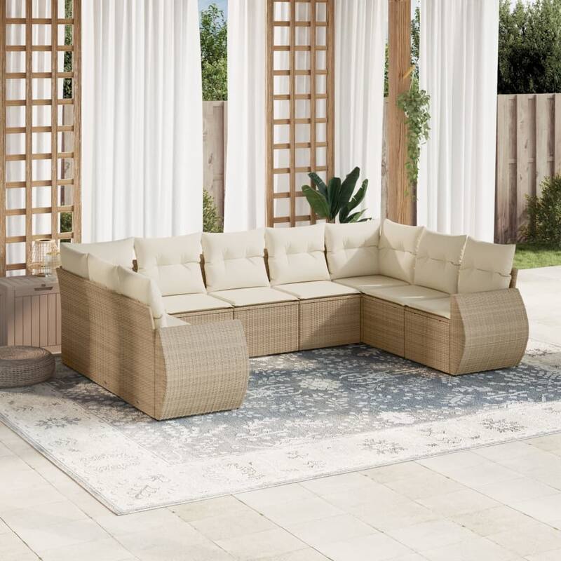 vidaXL Patio Sofa Set with Cushions Outdoor Conversation Furniture Poly Rattan - Beige and cream without table - 24.4 x 28.0 x 27.2