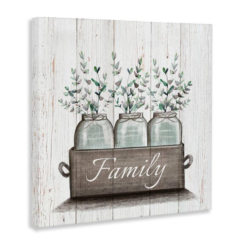 Stupell Green Eucalyptus Foliage Jars with Family Sentiments Canvas Wall Art - Brown