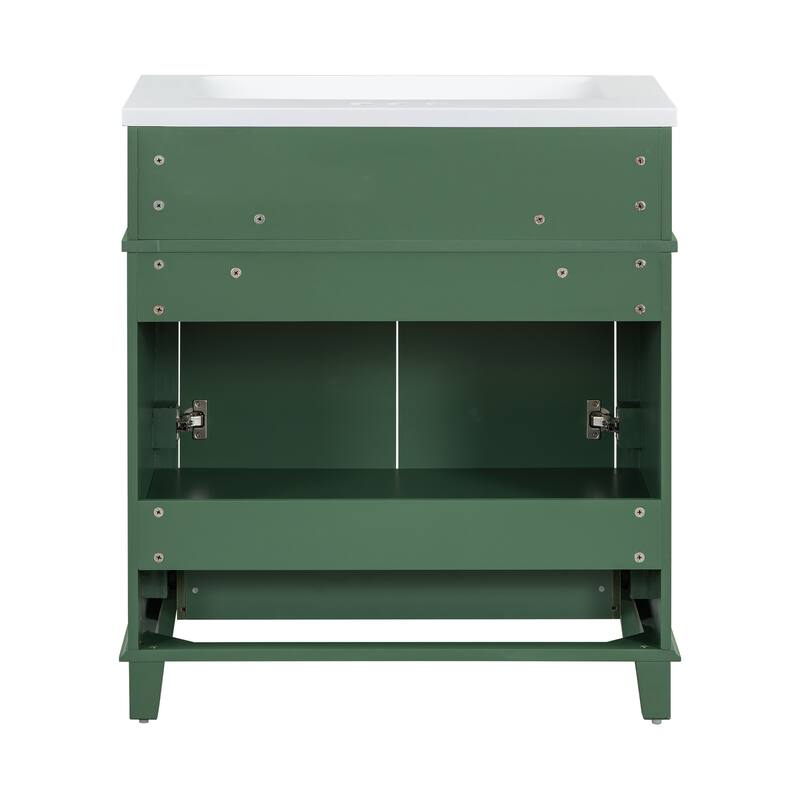 Roomfitters 30" Vanity with Resin Sink, Solid Wood Cabinet with Soft Closing Doors, Retro Freestanding Storage Style