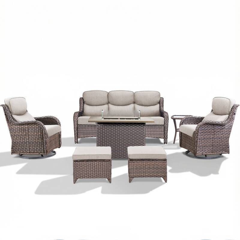 Pocassy Outdoor Fire Pit Sofa Swivel Chairs Ottoman Conversation Set