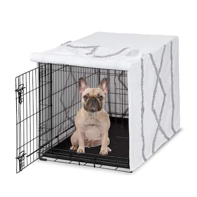 Sweet Jojo Designs Boho Bohemian Dog Crate Kennel Cover 30in Grey and White Farmhouse Shabby Chic Modern Gray Tuft Tufted Cotton