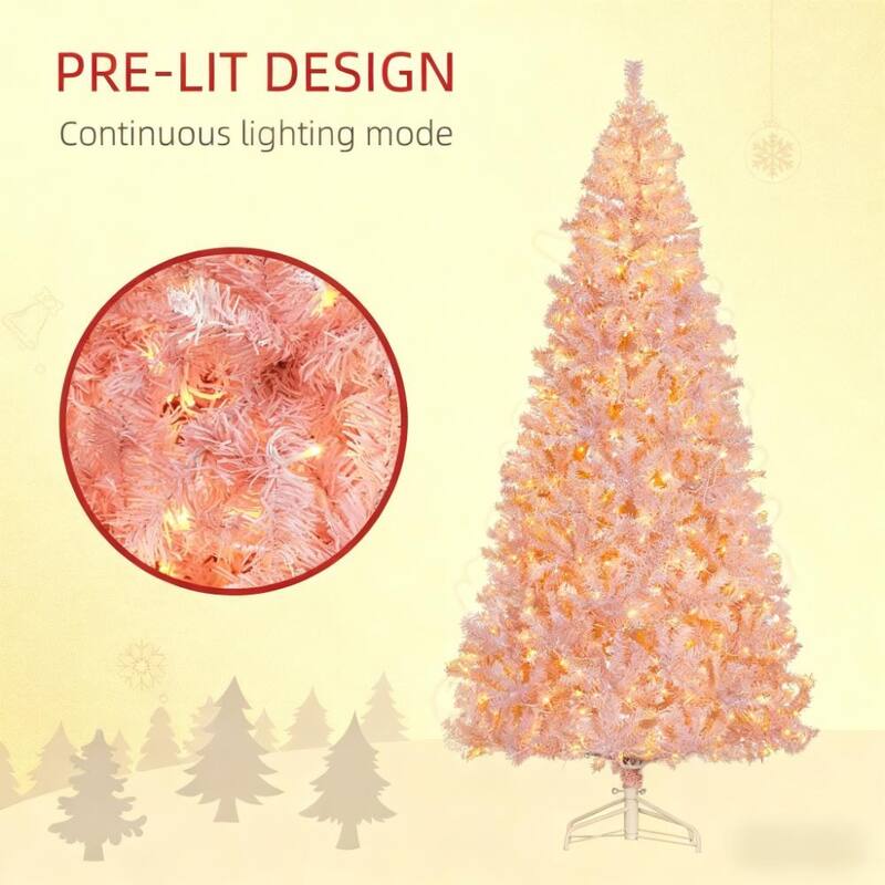 Artificial Christmas Tree - Realistic Branches, Warm White LED Lights - Pink