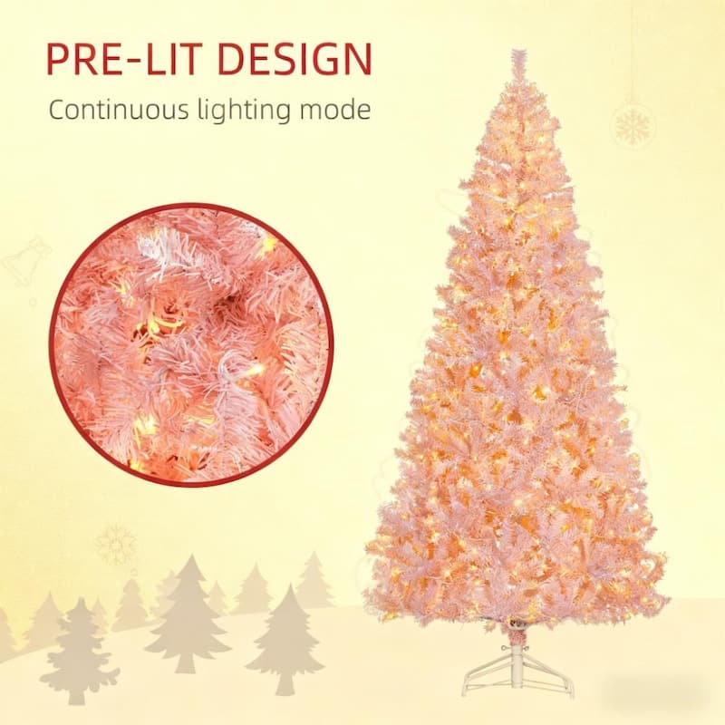 Artificial Christmas Tree with Realistic Branches,Warm White LED Lights - Pink