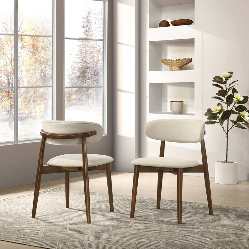 Roundhill Furniture Arnott Upholstered Dining Chairs, Set of 2, Walnut Finish.