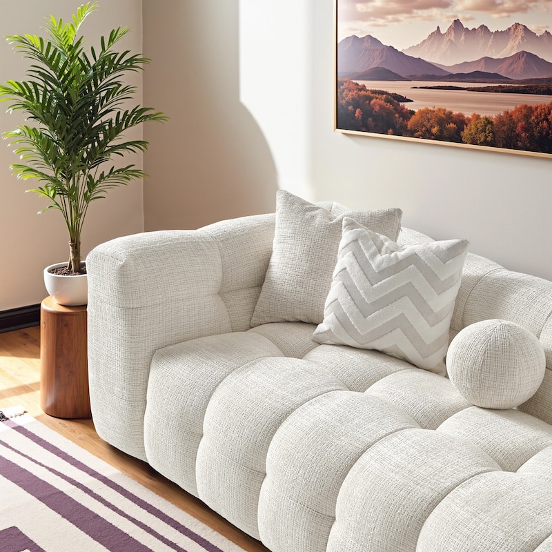 Fresno Luxury Modern Tufted Ivory Chenille Couch