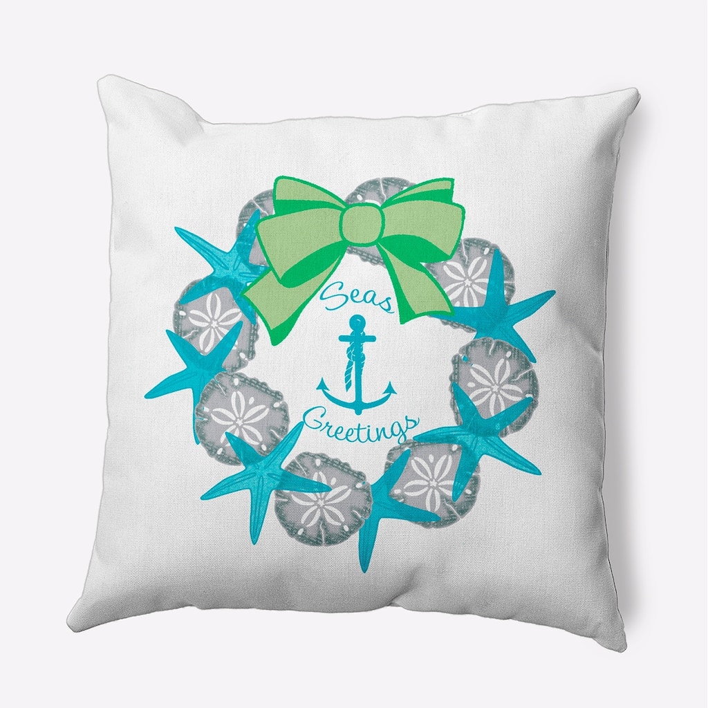 Seas and Greetings Wreath Beachy Christmas Accent Pillow