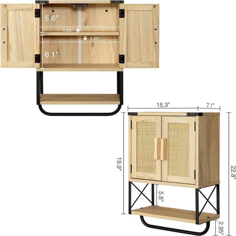 Wood Wall Mounted Storage Cabinet - 7.1"D x 15.3"W x 22.8"H