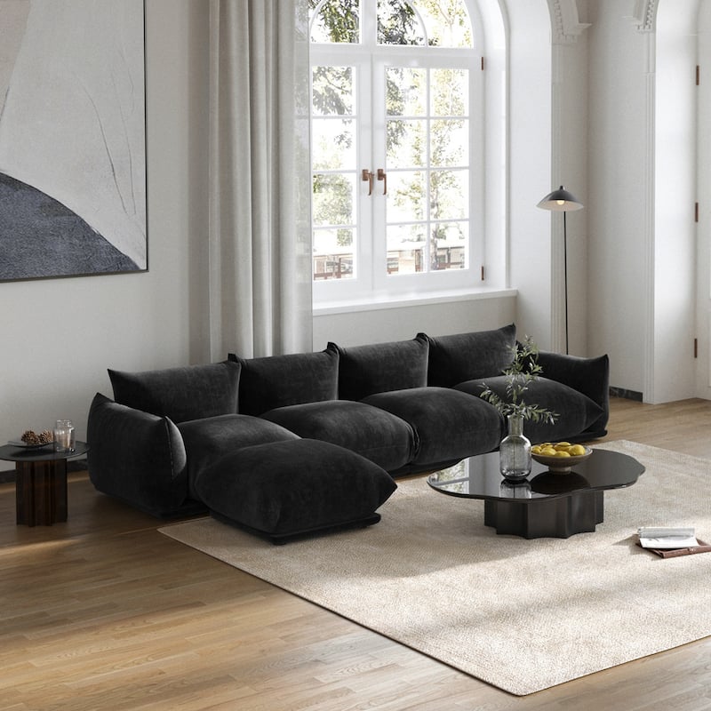 130.7" Modern Modular Sectional Sofa, L-Shape Sectional Sofa with Ottoman for Living Room - Black