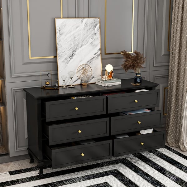 Lacquer Dresser for Bedroom with Deep Drawers Wooden 6 Drawers Chest - Bed  Bath & Beyond - 37835167