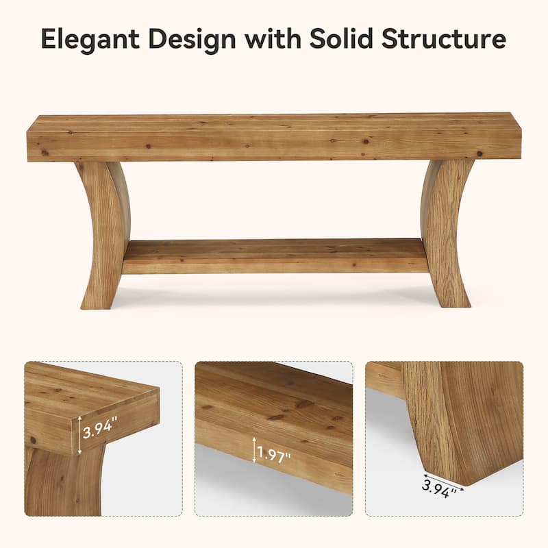 2-Tier Low Solid Wood Console Table for Living Room Entryway Hallway