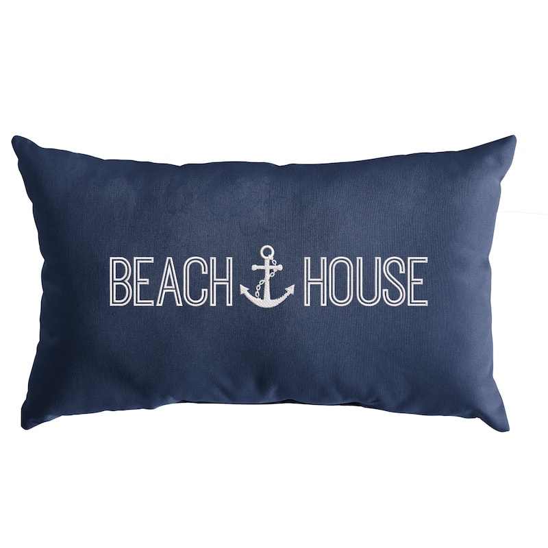 Sunbrella Canvas Navy Embroidered Indoor/Outdoor 13x20 Knife Edge Pillow (Single)