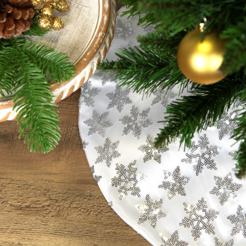Sequin Snowflake Mini Christmas Tree Skirt - Silver - 20"