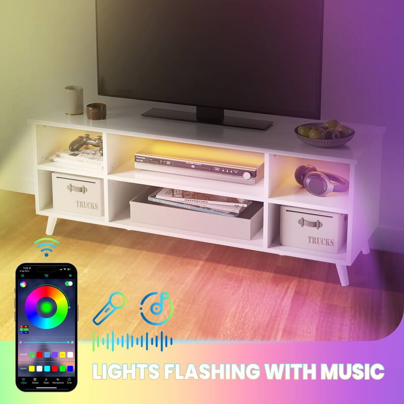 47" TV Console Entertaintment Center Television Stand Media Storage with LED Lights - 47.24" W x 15.55" D x 18.31" H