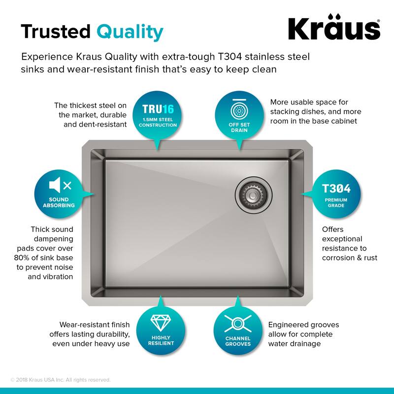 KRAUS Standart PRO Undermount Single Bowl Stainless Steel Kitchen Sink