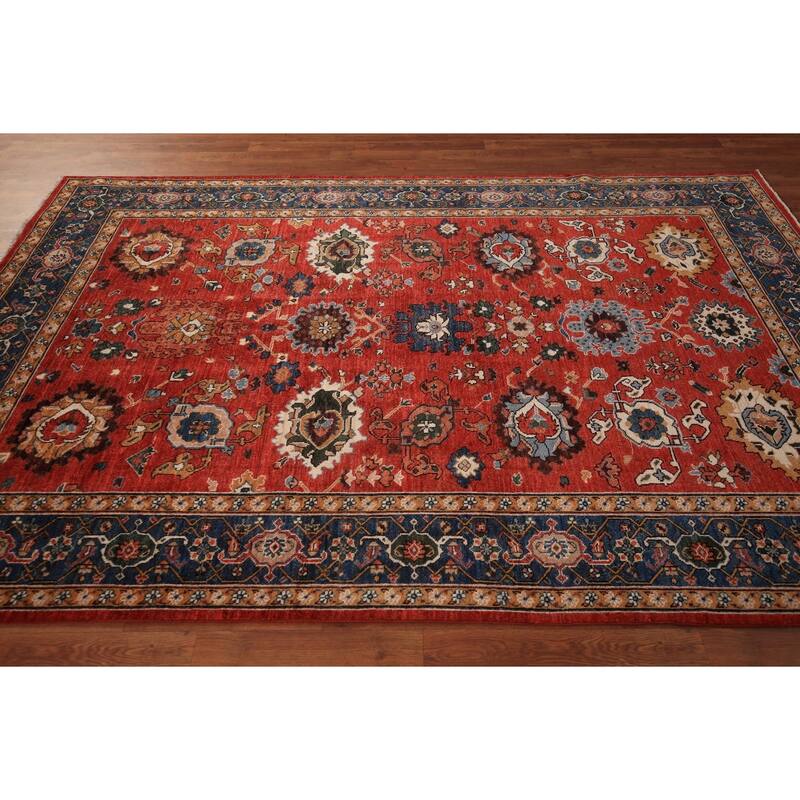 Vegetable Dye Heriz Area Rug Hand-Knotted Traditional Wool Carpet - 5'11" x 9'0"